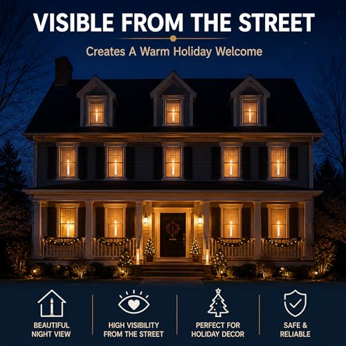 Gold 10 Pack Plug-in Electric Window Candles with Dusk to Dawn Sensor - Flameless Christmas Decor