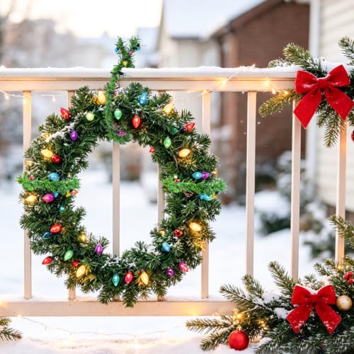 50Ft Christmas Artificial Pine Garland with Fake String Lights - With Fake String Light / 50Ft 0.59in