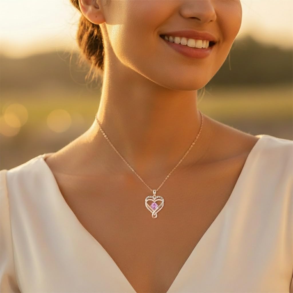 Skiennix Infinity Necklace - S925 Sterling Silver Rose Gold Birthstone Pendant Jewelry Gift for Women