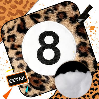 Leopard Print 8 Ball Throw Pillow - Cheetah Pattern Plush Decorative Cushion