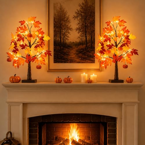 Fall Maple Tree with Lights - Orange 2 Pack, 24 Inch Autumn Decor