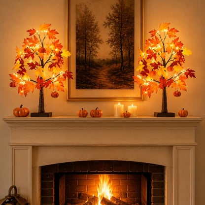 Fall Maple Tree with Lights - Orange 2 Pack, 24 Inch Autumn Decor