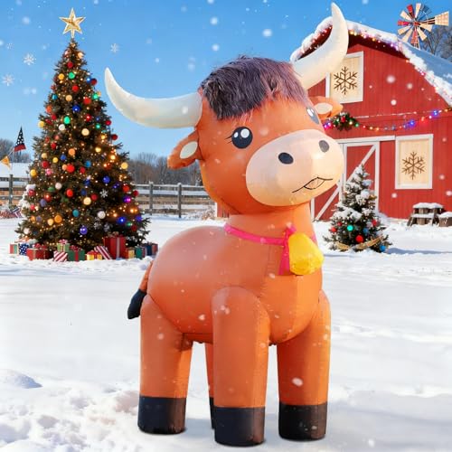 Highland Cow Inflatable Christmas Decor with LED Lights - Highland Calf Variation