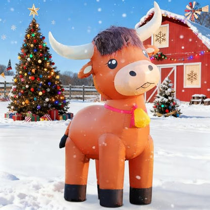 Highland Cow Inflatable Christmas Decor with LED Lights - Highland Calf Variation