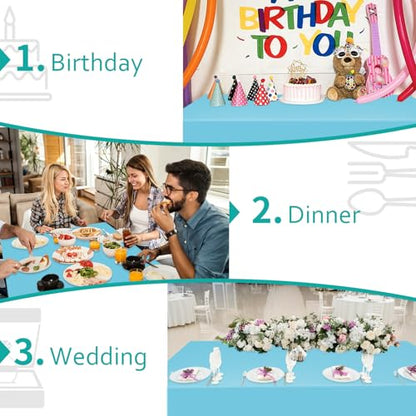 Light Blue 54 Inch x 300 Feet Plastic Tablecloth Roll with Cutter Box - Disposable Party Cover