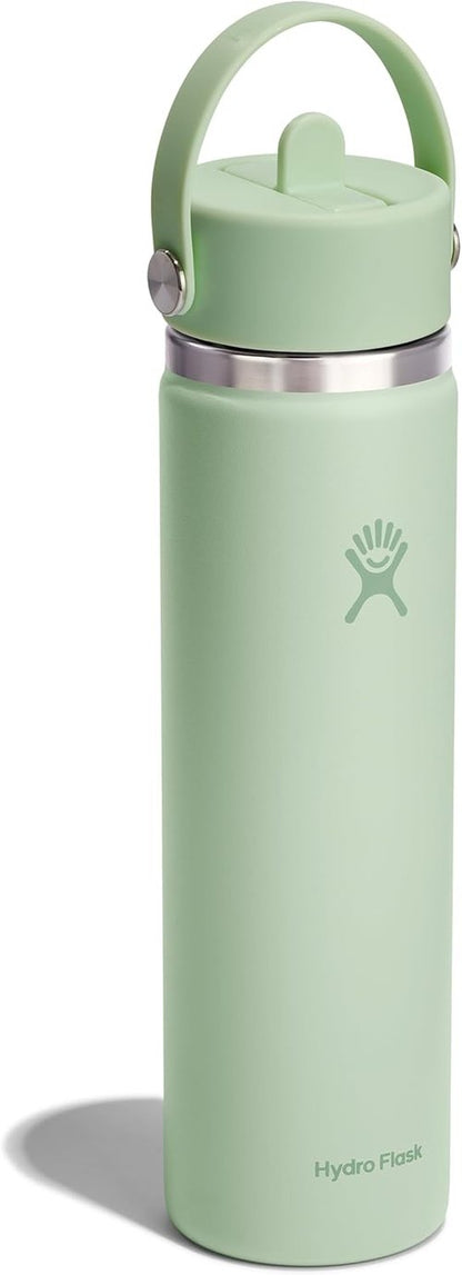 Hydro Flask Water Bottle - Insulated Stainless Steel with Wide Mouth Flex Straw Lid | 24 Oz Aloe Green