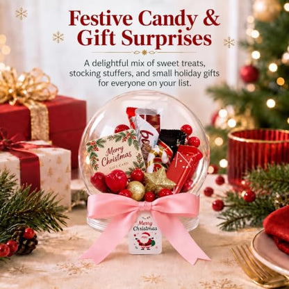 Christmas Snow Globe DIY Kit - Clear Plastic Globe with Decorations & Bow