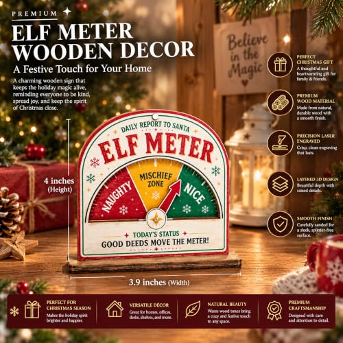 Funny Christmas Elf Meter Ornament - Naughty Nice Mischief Scale Decoration - Elfmeter 1