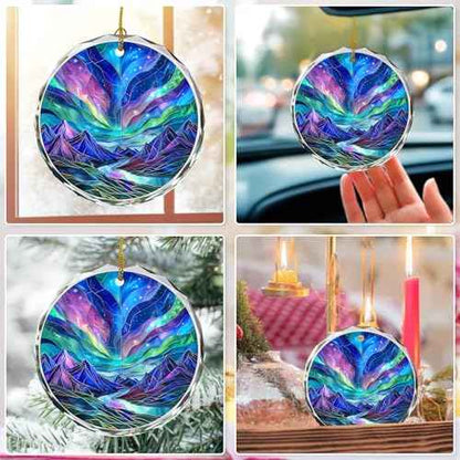 Northern Lights Stained Glass Ornament, Christmas Tree Decor, Northern Lights Ornaments for Christmas Tree, Holiday Presents, Gift Exchange