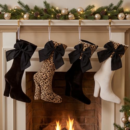 Leopard Christmas Stockings 18 Inch Set of 4 with High Heel Design