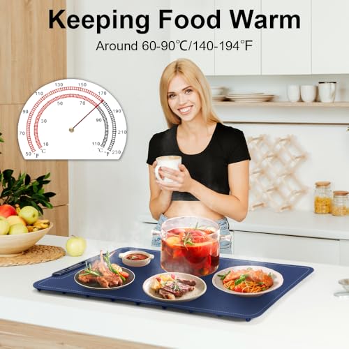 Extra-Large Warming Mat for Food - 3 Temp Levels Food Warmers, Foldable Electric Warming Tray with Child Safety Lock, Auto-Shutoff, Full Surface Heating Silicone Heating Tray for Gatherings, Parties