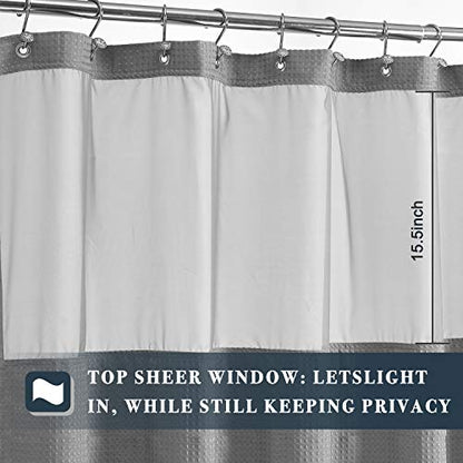 N&Y HOME Waffle Weave Shower Curtain with Snap-in Fabric Liner & 12 Metal Hooks Set - Hotel Style, Waterproof & Washable, Heavyweight Fabric & Mesh Top Window - 71x72, Teal