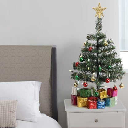Mini Christmas Tree with 35 LED Lights - 21 Inches, Pack of 2, Variation 1ft 9in