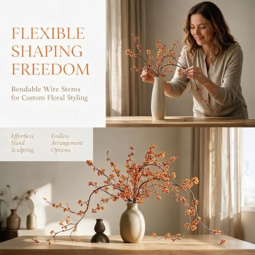 Artificial Bittersweet Berry Stems - Fall Decor, 31.5in, Orange Red Brown - Set of 3