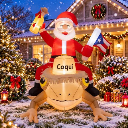 Puerto Rico Christmas Inflatable with Coqui Frog Outdoor Decor, LED Lighted Yard Decoration