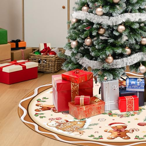Christmas Tree Skirt 48 Inch Gingerbread Man Brown Holiday Xmas Decor