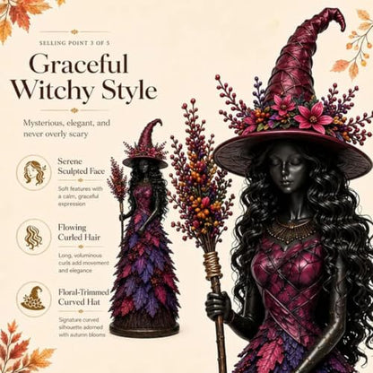 Large Midnight Bloom Witch Enchanted Autumn Resin Figurine - Fall Decor