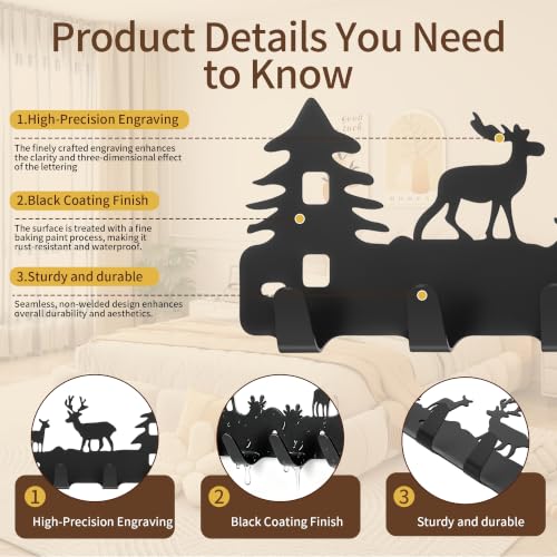 Deer Hook Rack 7-Hooks Adhesive & Screw Mount for Kitchen Bathroom Storage - Variation 2