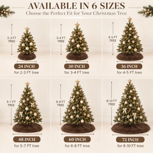 36 Inch Christmas Tree Skirt - Brown Faux Fur Plush Holiday Decor
