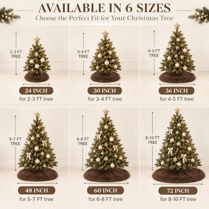 36 Inch Christmas Tree Skirt - Brown Faux Fur Plush Holiday Decor