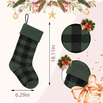 Christmas Stockings Green Black Plaid Knitted Stocking - Variation D