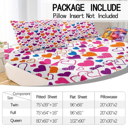 Vibrant Hearts Bed Sheet Set for Girls and Teens - Full Size, Multi-46 Variation