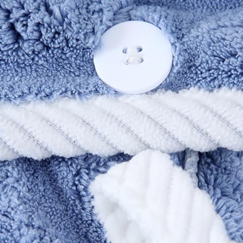 Microfiber Hair Towel with Button for Women - Blue, Quick-Dry, Absorbent