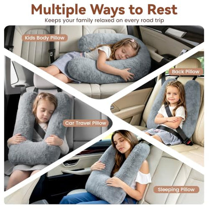 Kids Car Seat Travel Pillow - Toddler Neck Support Cushion Grey