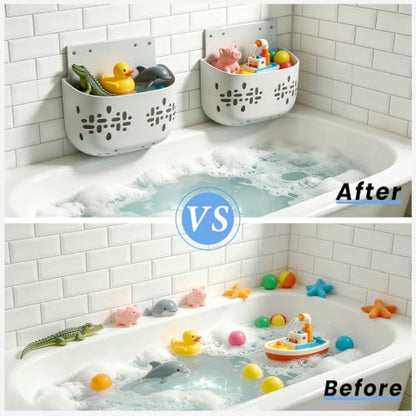 Silicone Bath Toy Storage with Suction Cup & Adhesive Hook - Deep Open Design