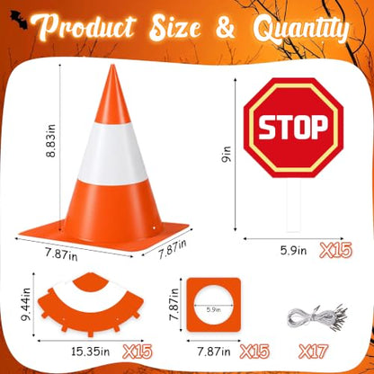15 Halloween Traffic Cone Hat Set Bulk Costume Party Headwear