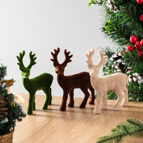 15 Pcs Reindeer Figurines Velvet Christmas Tabletop Ornaments Deer