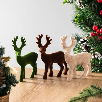 15 Pcs Reindeer Figurines Velvet Christmas Tabletop Ornaments Deer