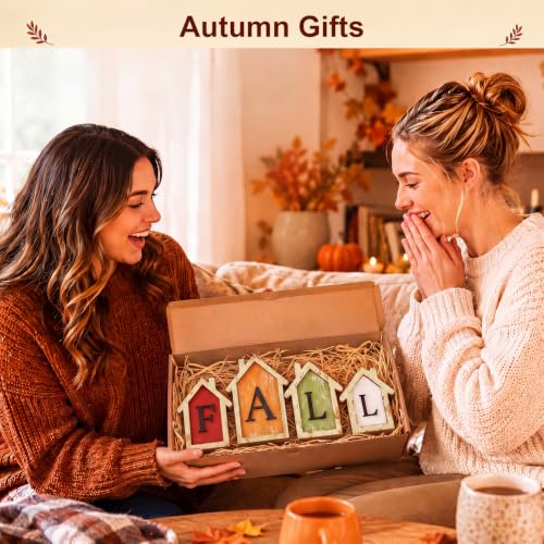 Fall Wooden House Signs Set - Rustic Farmhouse Autumn Decor for Table Mantel Kitchen