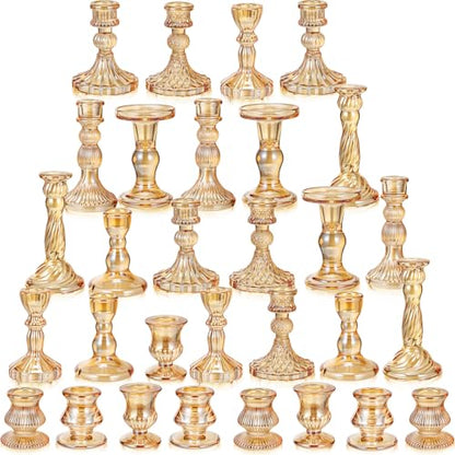 30Pcs Gold Glass Taper Candle Holders Assorted Sizes Elegant Decor