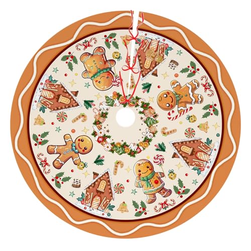 Beige Gingerbread Christmas Tree Skirt 48 Inches - Holiday Tree Decor