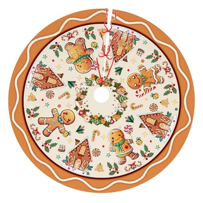 Beige Gingerbread Christmas Tree Skirt 48 Inches - Holiday Tree Decor