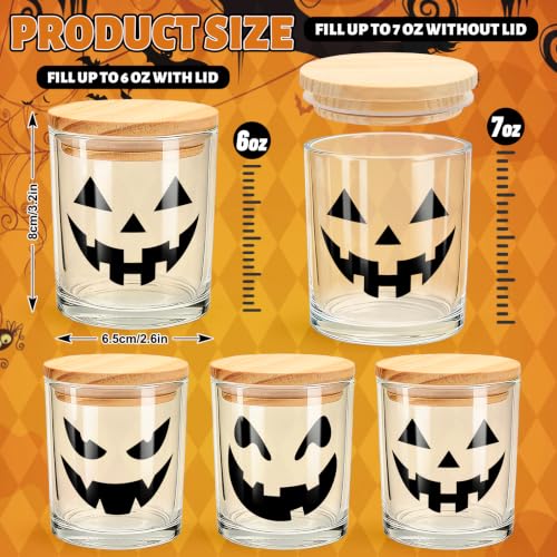 Halloween Glass Candle Jars with Lids - Scary Pumpkin Face, 12 Pack