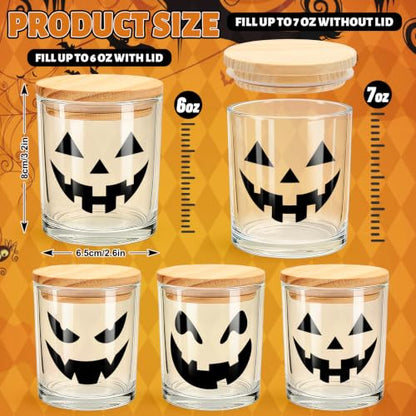 Halloween Glass Candle Jars with Lids - Scary Pumpkin Face, 12 Pack