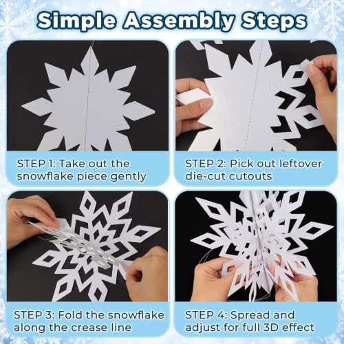12Pcs 3D White Snowflake Decorations for Christmas & Winter Party