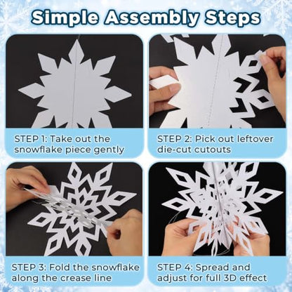 12Pcs 3D White Snowflake Decorations for Christmas & Winter Party