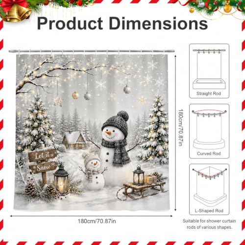 Snowman Shower Curtain Winter Christmas Bathroom Decor 71 x 71 in