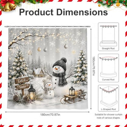 Snowman Shower Curtain Winter Christmas Bathroom Decor 71 x 71 in