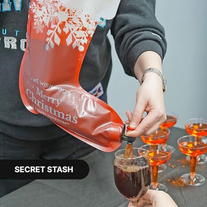Holiday Stocking Wine Dispenser Bag 2.0 - Festive Drink Holder - Red/White - Variation 1