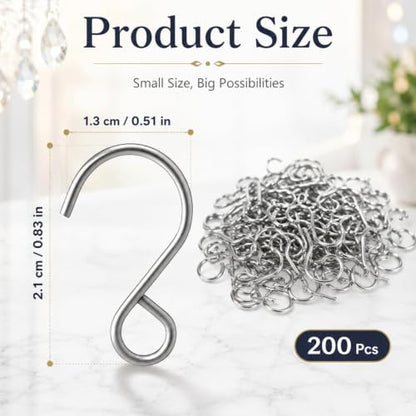 200 Stainless Steel S Hooks for Suncatchers and Hanging Decorations
