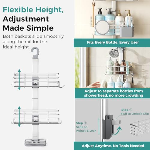 Adjustable Hanging Shower Caddy Medium - Rustproof Stainless Steel Bathroom Organizer