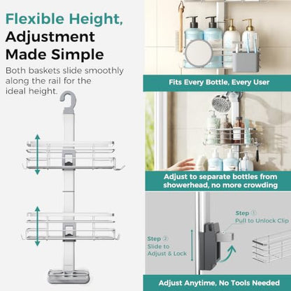 Adjustable Hanging Shower Caddy Medium - Rustproof Stainless Steel Bathroom Organizer