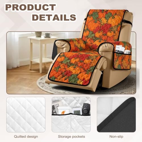 Fall Pumpkin Maple Leaf Recliner Chair Cover Non Slip Washable Decor
