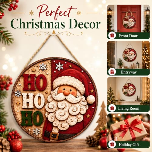 Christmas Decorations Santa Welcome Sign for Front Door - Red White Green