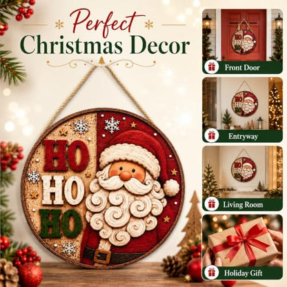 Christmas Decorations Santa Welcome Sign for Front Door - Red White Green