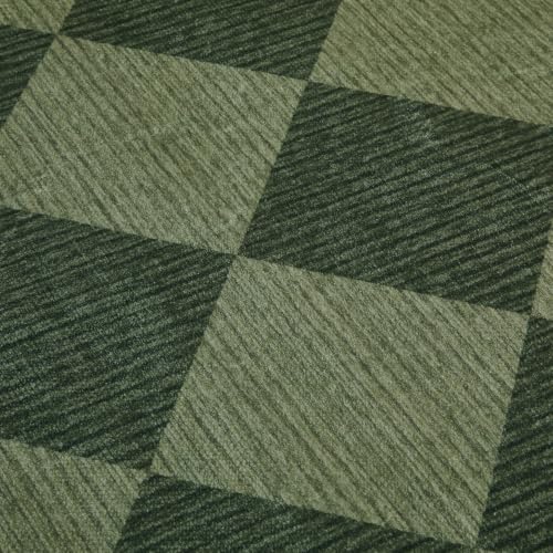 Olive Green Checkered Area Rug 3x5 Non Slip Washable Entryway Bedroom Decor